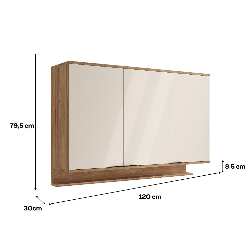 Armário Aéreo de Cozinha Miami 1200mm 3 Portas c Porta Temperos Carraro Freijó com Off White