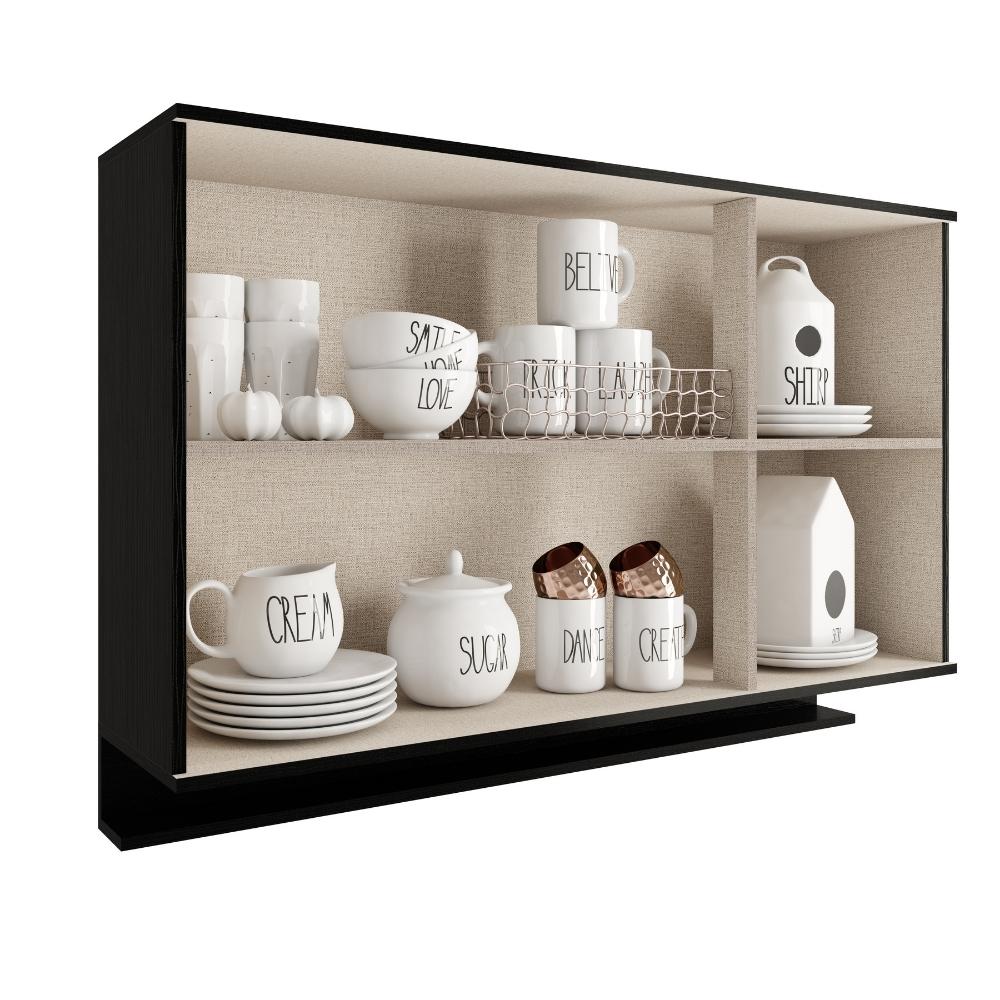 Armário Aéreo de Cozinha Miami 1200mm 3 Portas c Porta Temperos Carraro Preto Touch