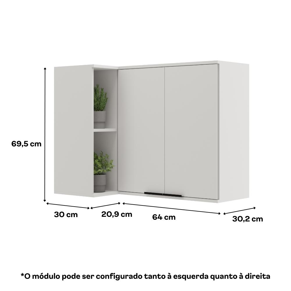 Armário Aéreo de Cozinha Miami 2 Portas com Nicho de Canto Carraro Branco