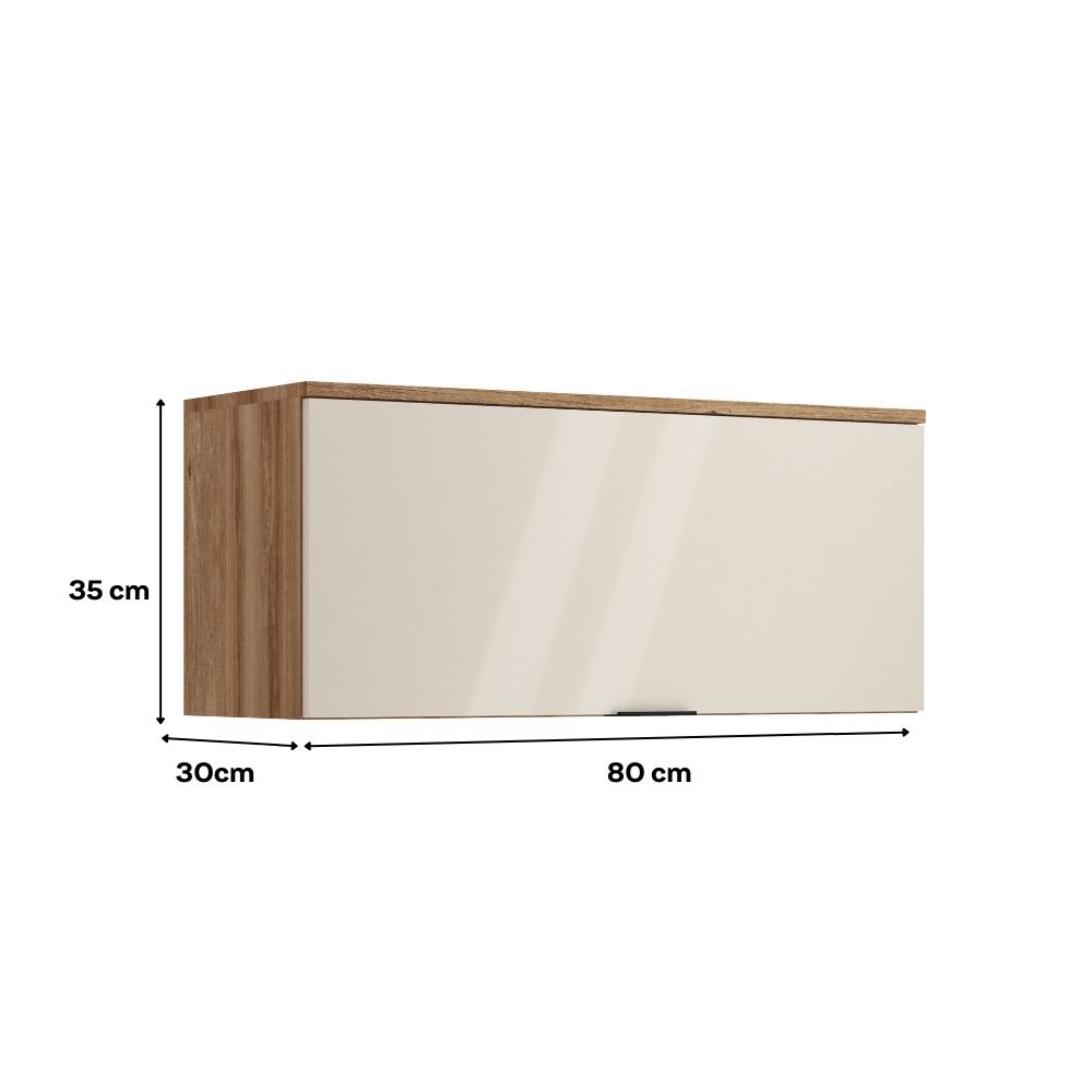 Armário Aéreo de Cozinha Miami 800mm 1 Porta Carraro Freijó com Off White
