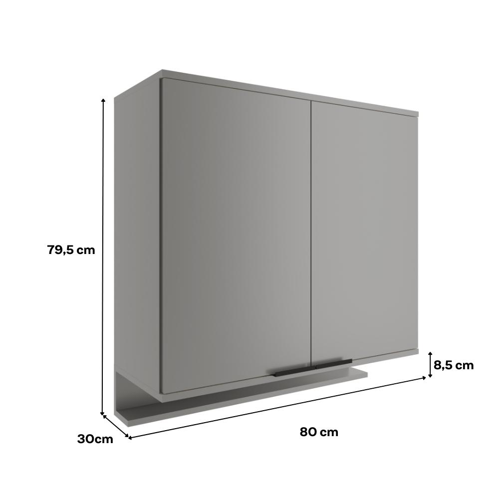 Armário Aéreo de Cozinha Miami 800mm 2 Portas c Porta Temperos Carraro Cinza Titânio