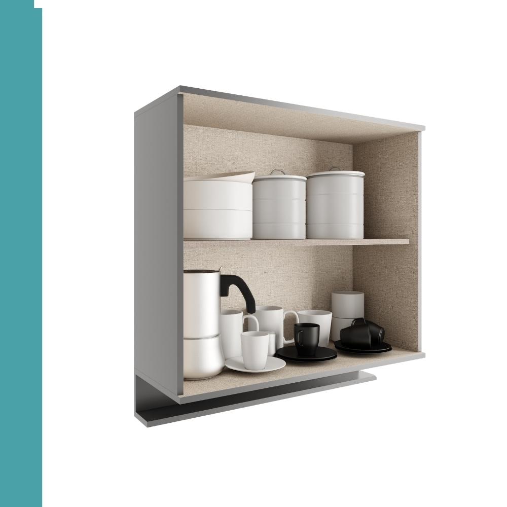 Armário Aéreo de Cozinha Miami 800mm 2 Portas c Porta Temperos Carraro Cinza Titânio