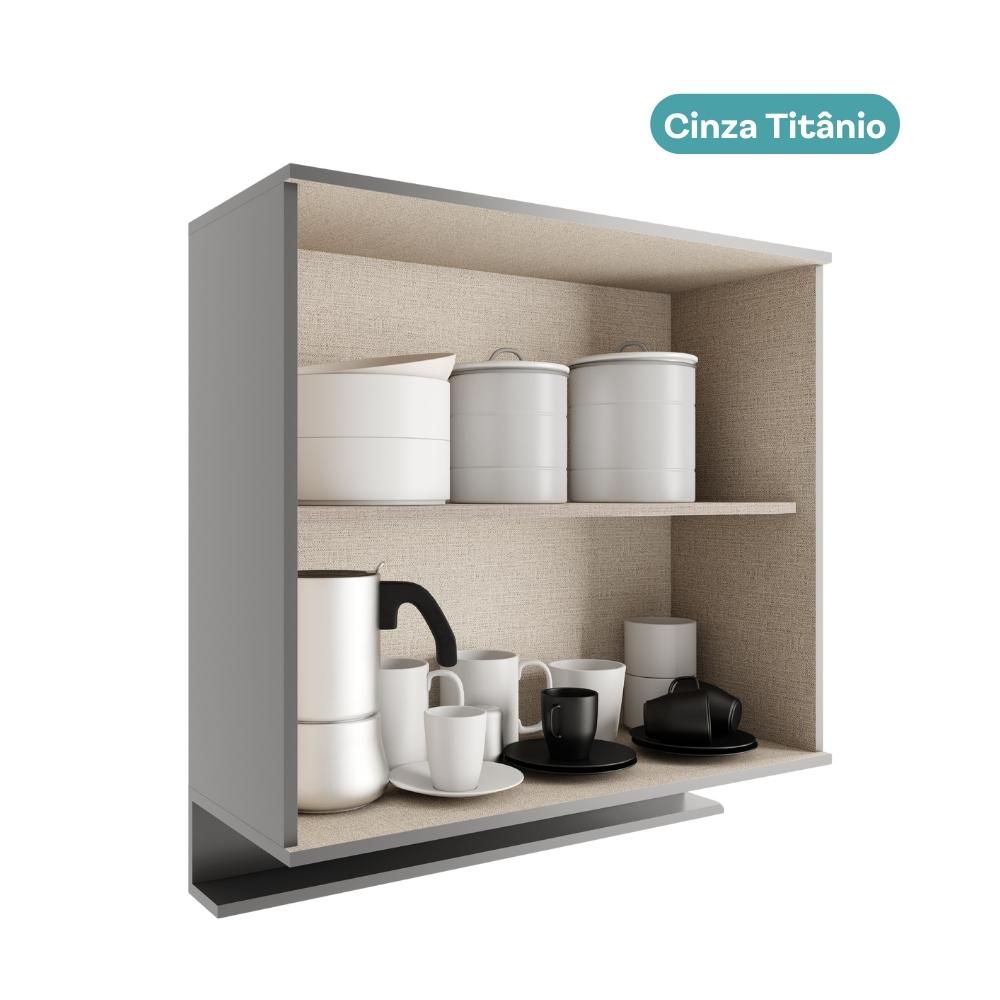 Armário Aéreo de Cozinha Miami 800mm 2 Portas c Porta Temperos Carraro Cinza Titânio