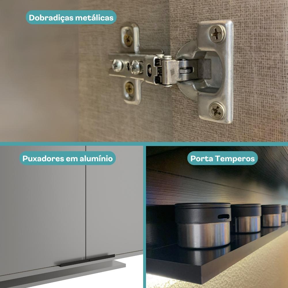 Armário Aéreo de Cozinha Miami 800mm 2 Portas c Porta Temperos Carraro Cinza Titânio