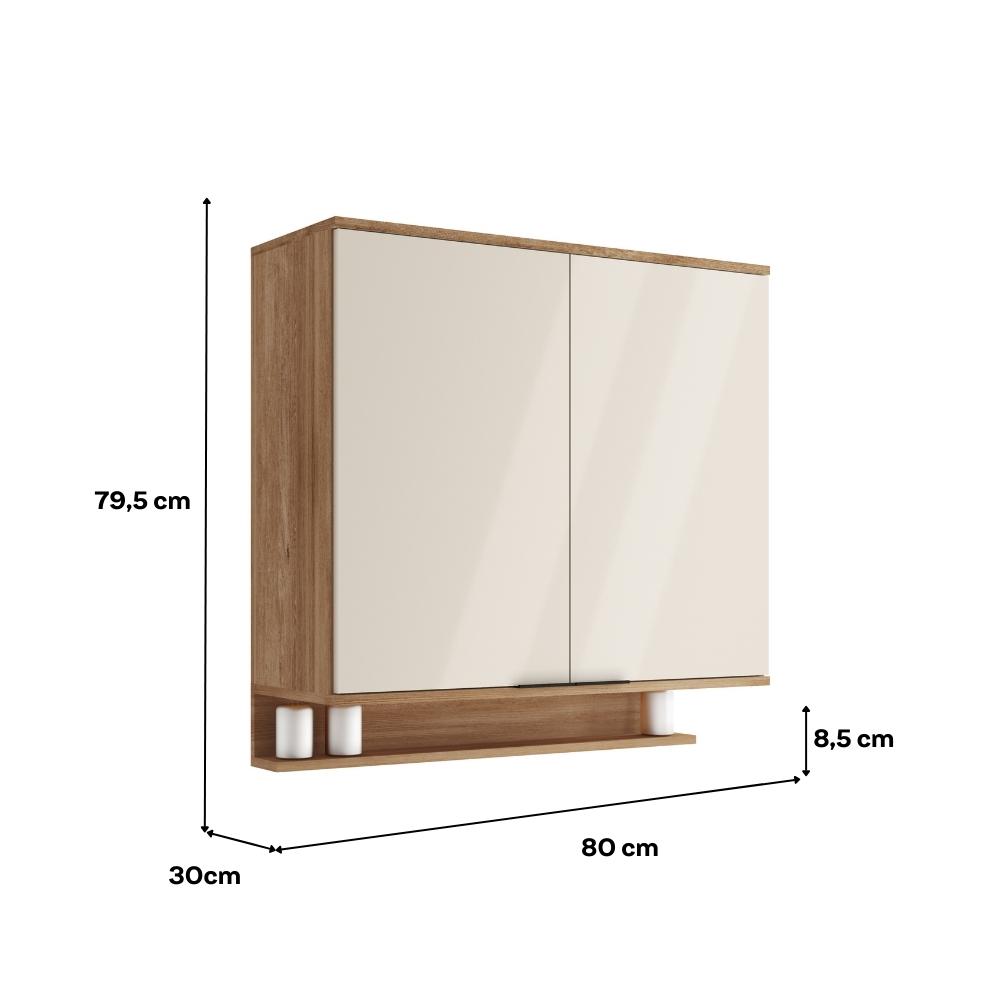Armário Aéreo de Cozinha Miami 800mm 2 Portas c Porta Temperos Carraro Freijó com Off White
