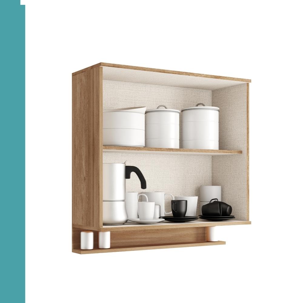 Armário Aéreo de Cozinha Miami 800mm 2 Portas c Porta Temperos Carraro Freijó com Off White