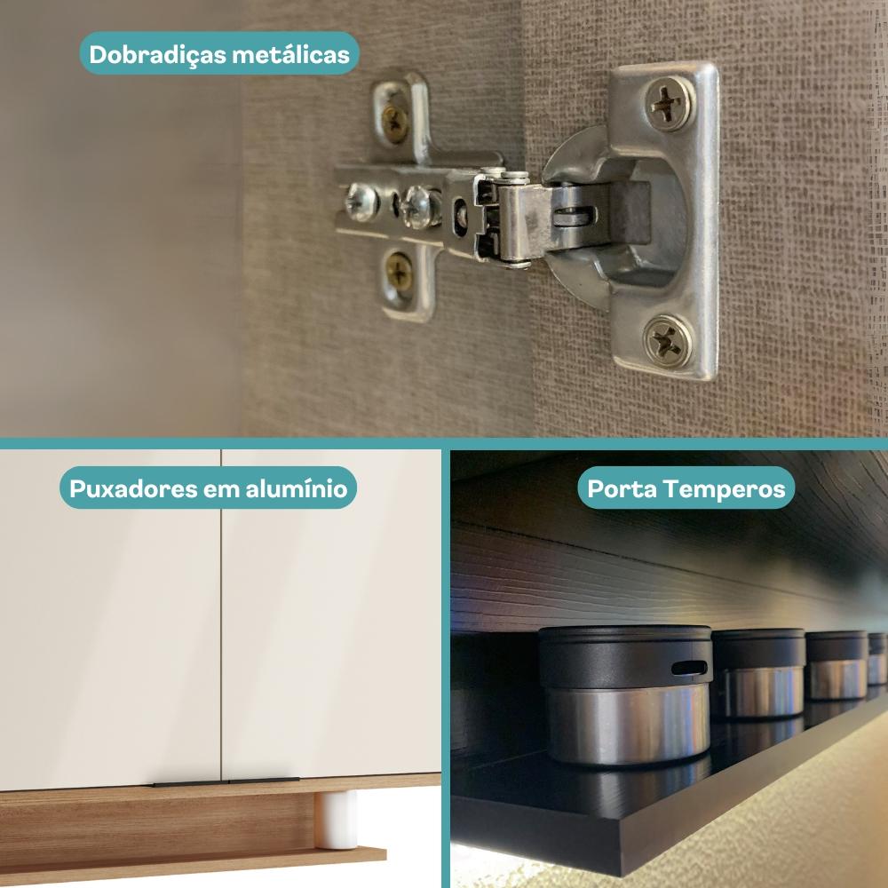 Armário Aéreo de Cozinha Miami 800mm 2 Portas c Porta Temperos Carraro Freijó com Off White