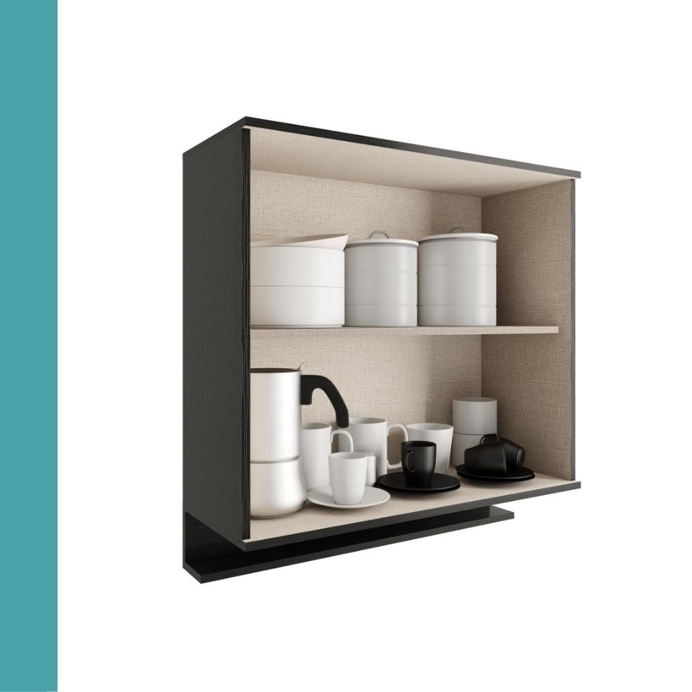 Armário Aéreo de Cozinha Miami 800mm 2 Portas c Porta Temperos Carraro Preto Touch