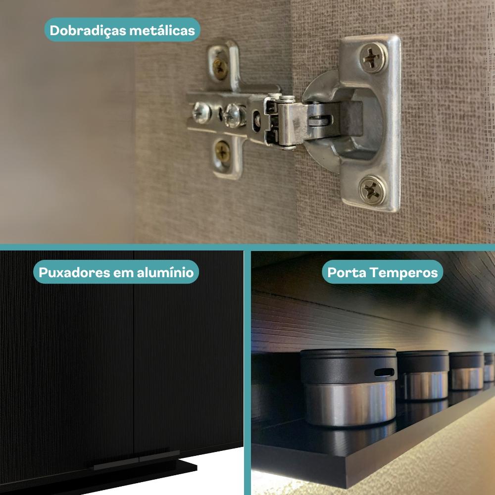 Armário Aéreo de Cozinha Miami 800mm 2 Portas c Porta Temperos Carraro Preto Touch