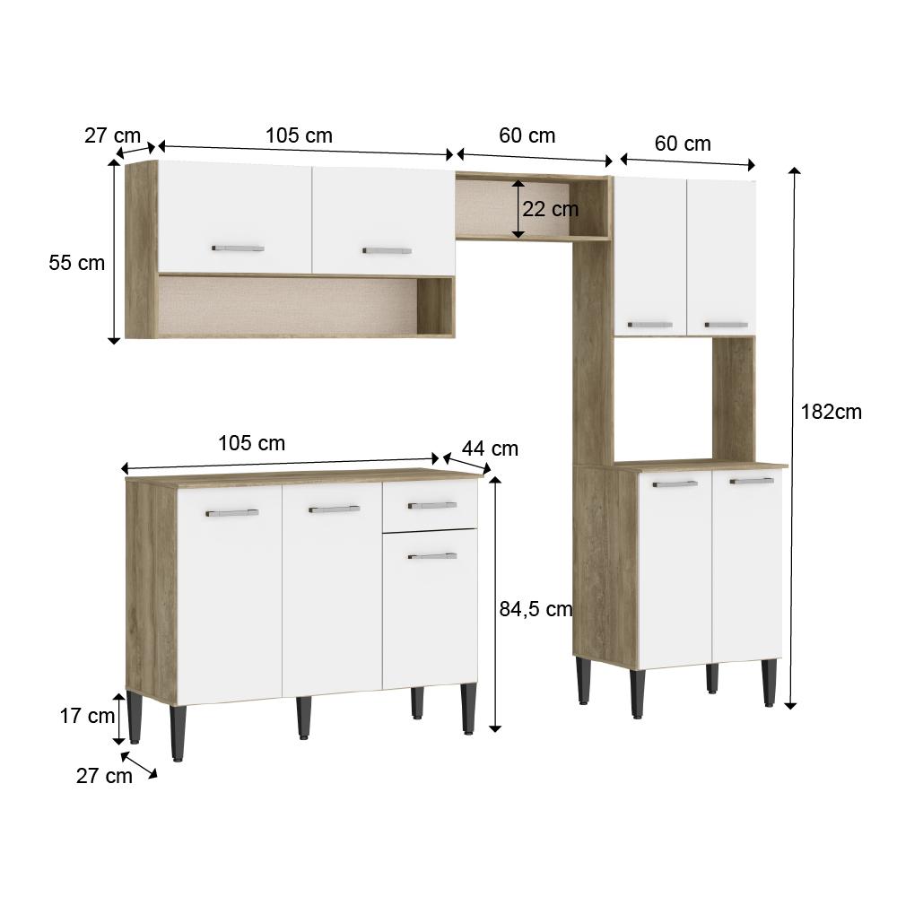 Armário Cozinha Compacta Arizona Essence Carraro - Carvalho/Branco