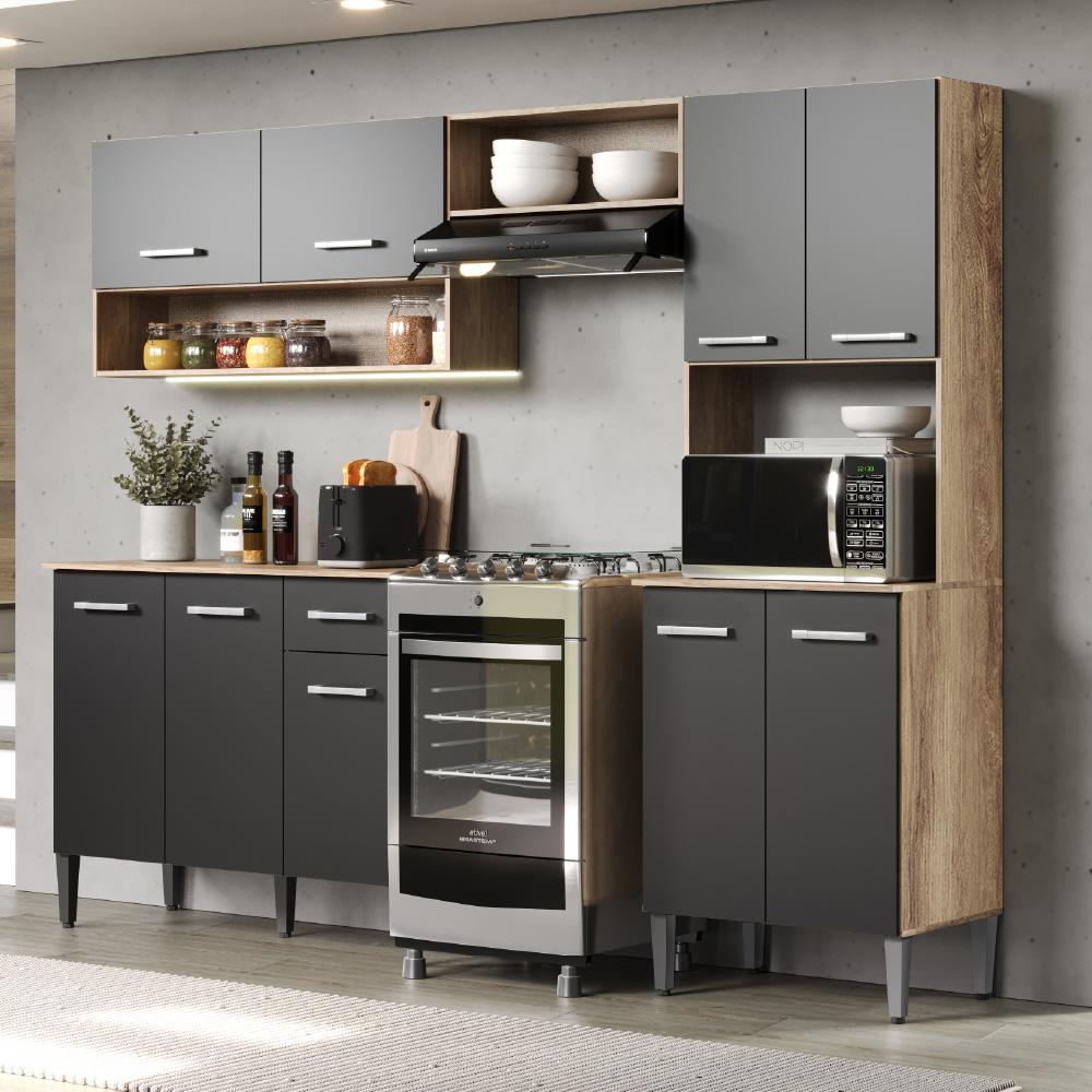Armário Cozinha Compacta Arizona Essence Carraro - Carvalho/Preto