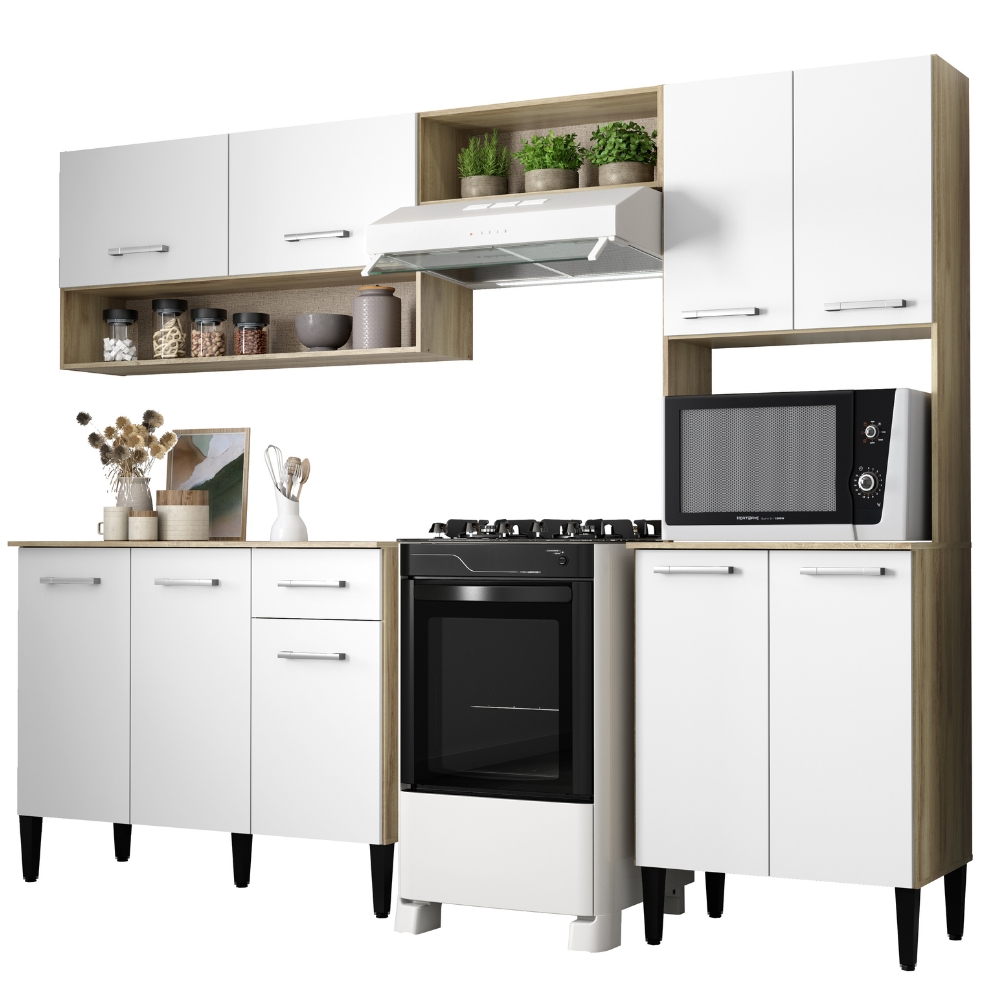 Armário Cozinha Compacta Arizona Essence Carvalho/Branco Carraro