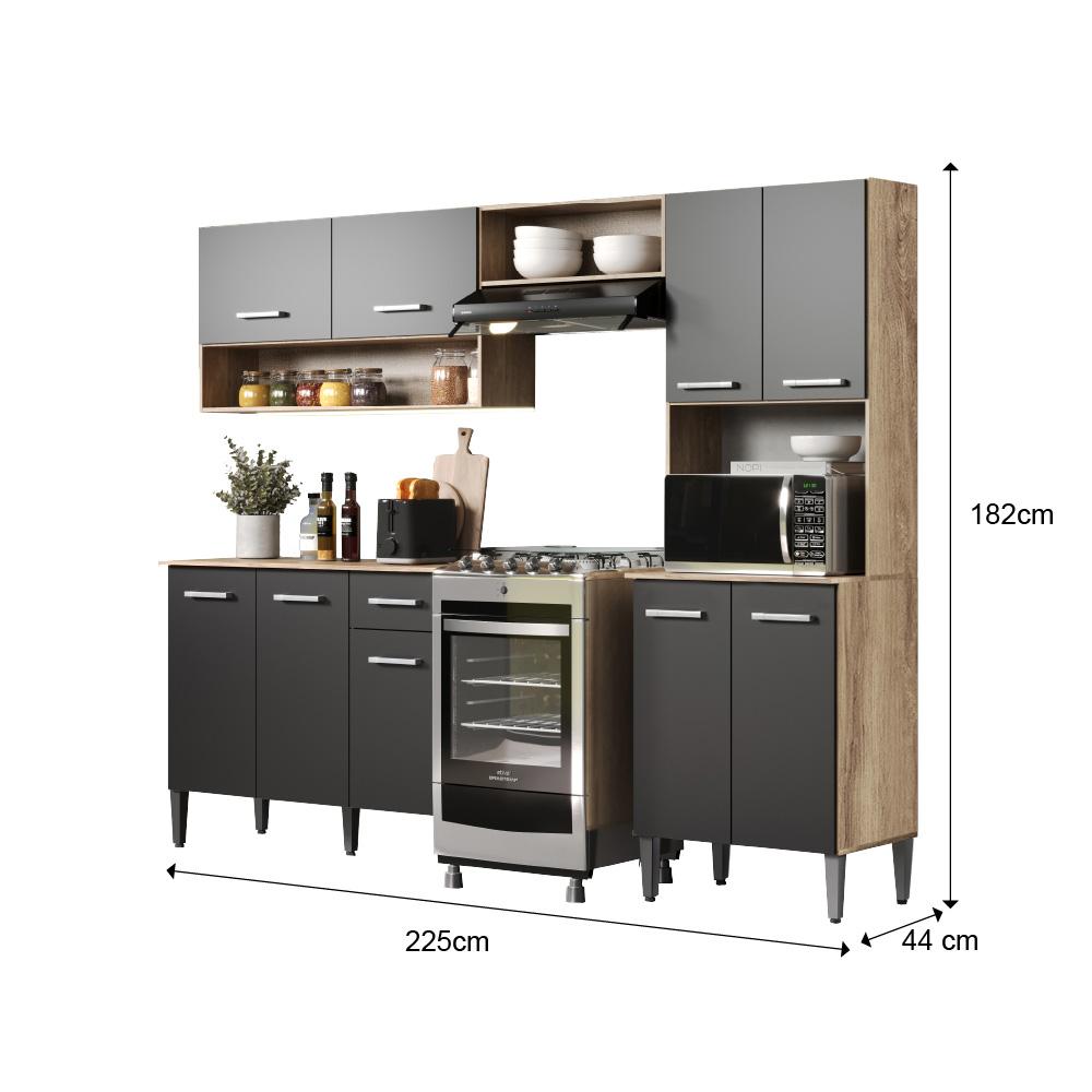 Armário Cozinha Compacta Arizona Essence Carvalho/Preto Carraro