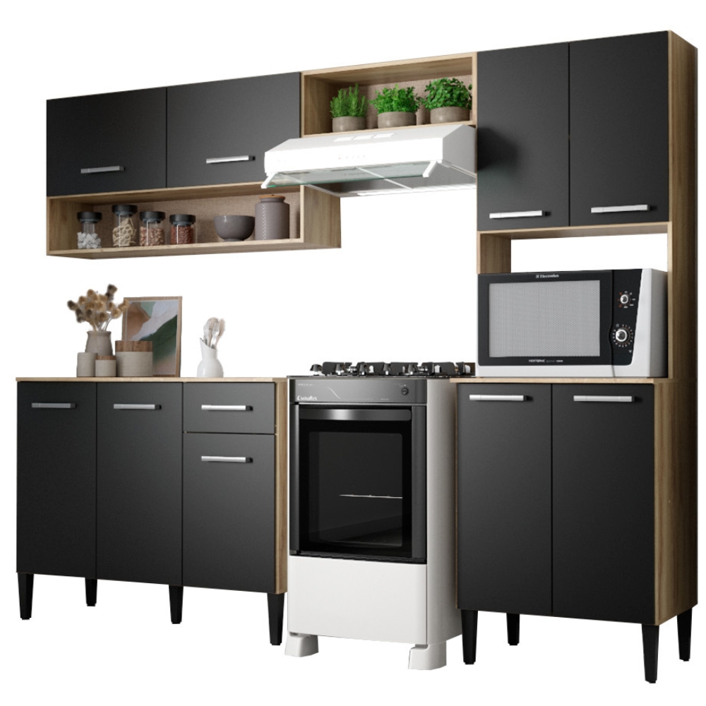 Armário Cozinha Compacta Arizona Essence Carvalho/Preto Carraro