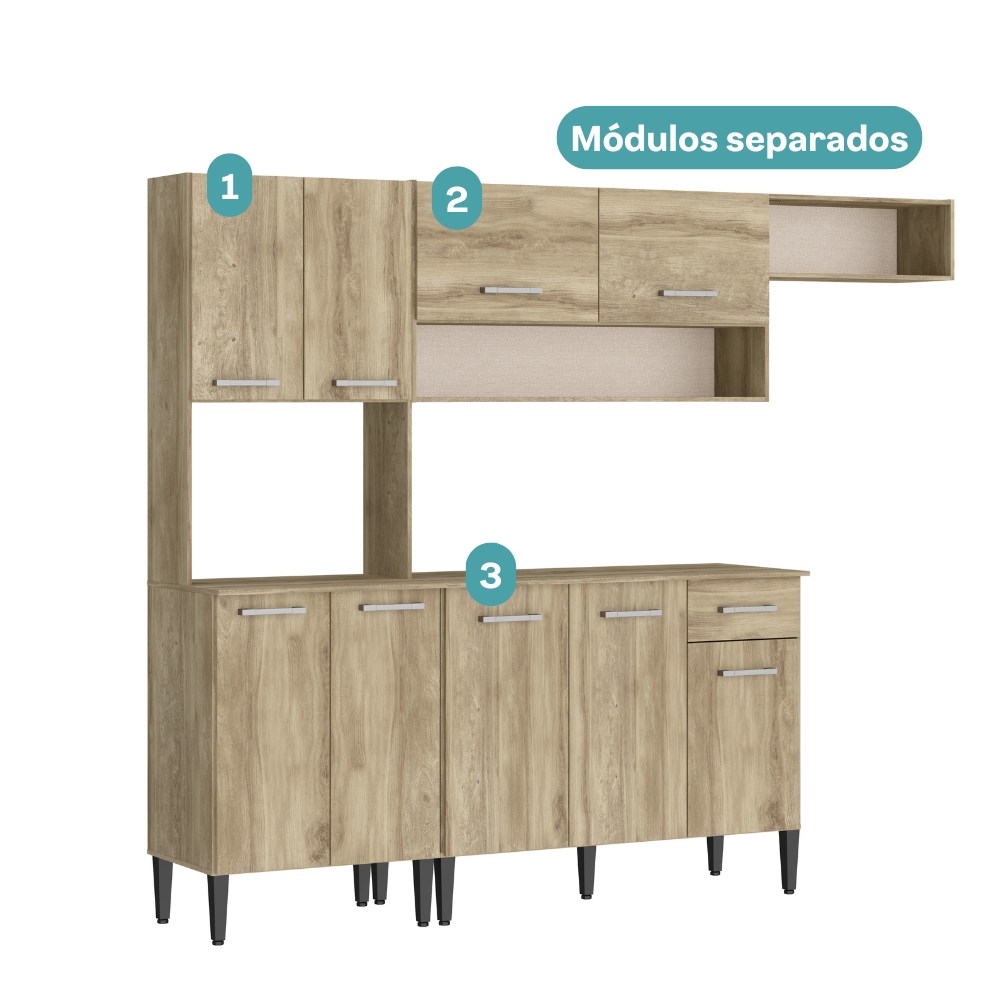 Armário Cozinha Compacta Arizona Smart Carraro - Carvalho