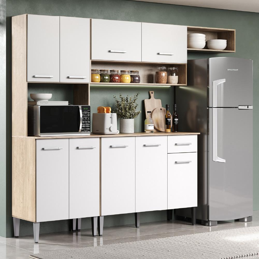 Armário Cozinha Compacta Arizona Smart Carraro - Carvalho/Branco