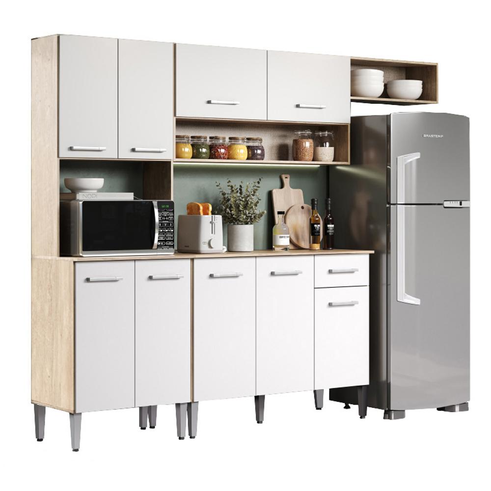 Armário Cozinha Compacta Arizona Smart Carraro - Carvalho/Branco