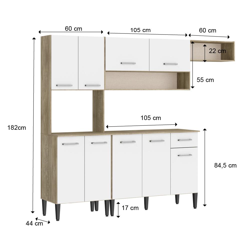 Armário Cozinha Compacta Arizona Smart Carraro - Carvalho/Branco