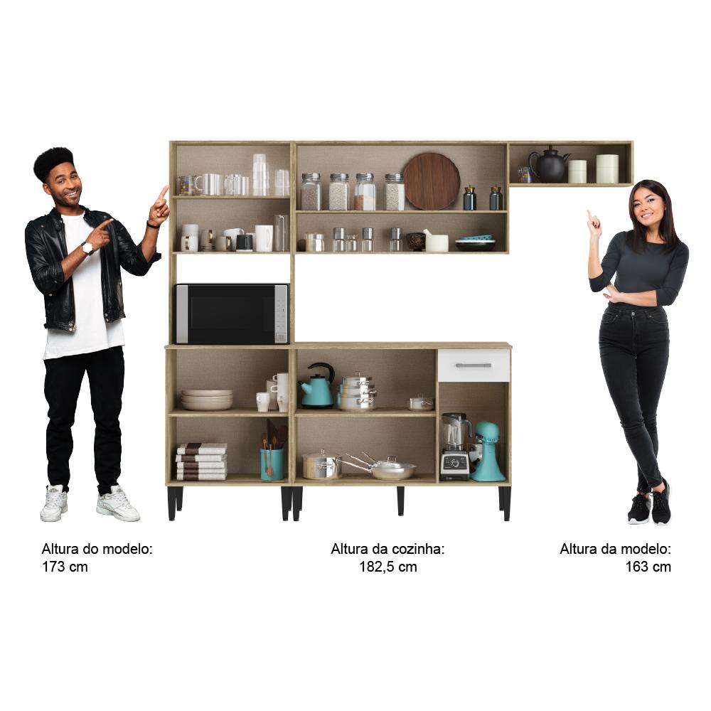 Armário Cozinha Compacta Arizona Smart Carraro - Carvalho/Branco