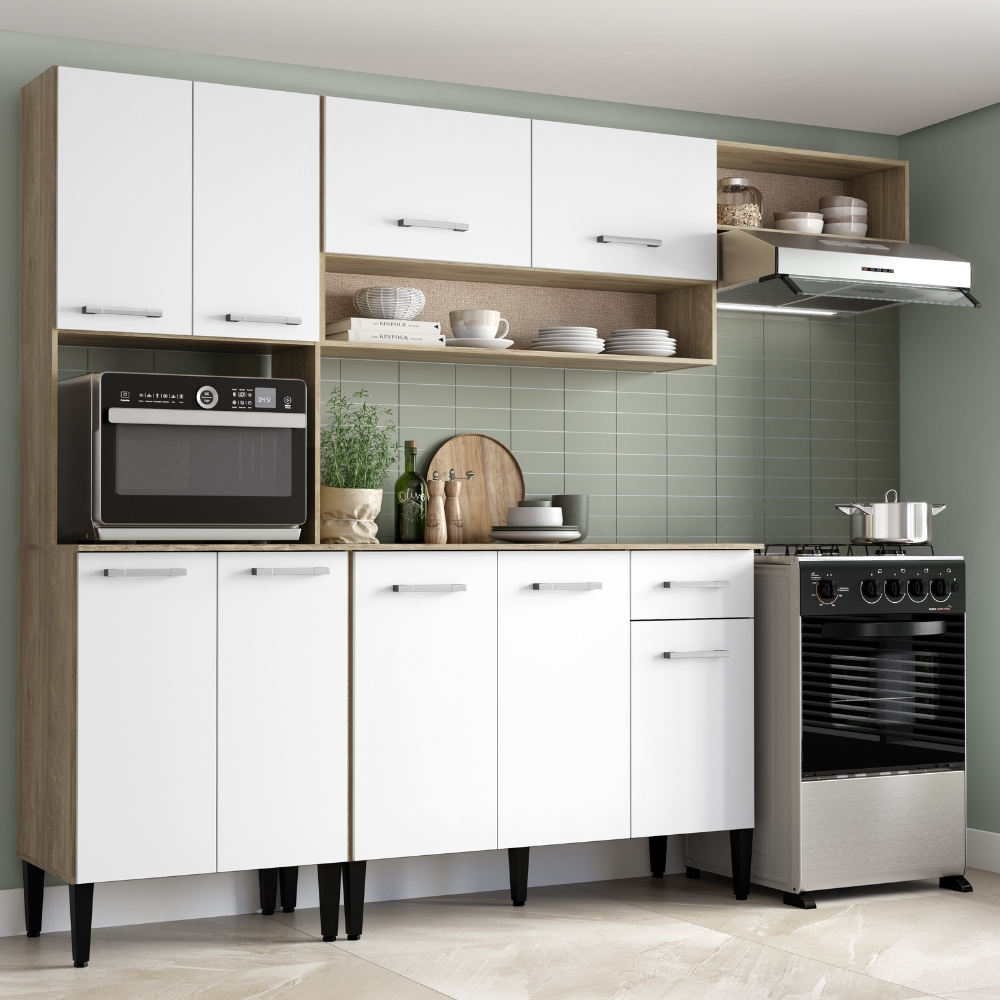 Armário Cozinha Compacta Arizona Smart Carraro - Carvalho/Branco