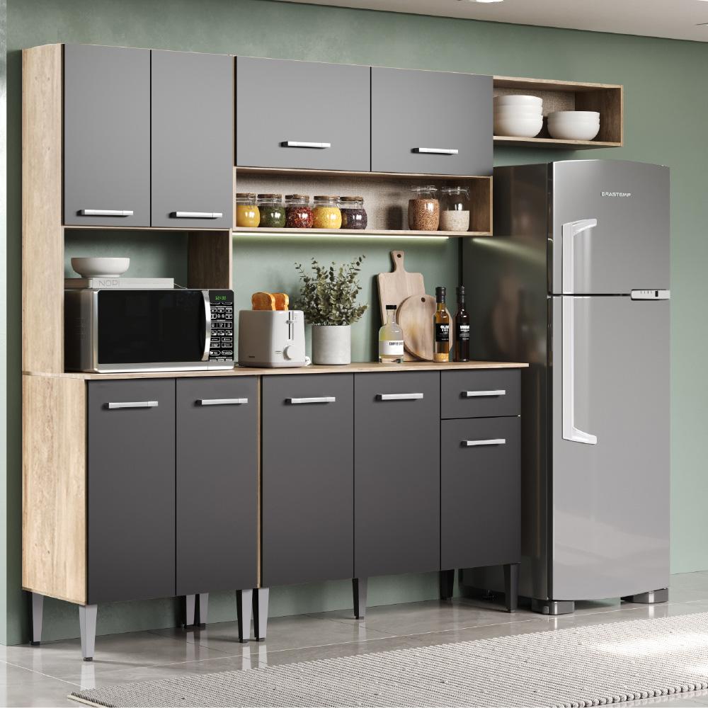 Armário Cozinha Compacta Arizona Smart Carraro - Carvalho/Preto