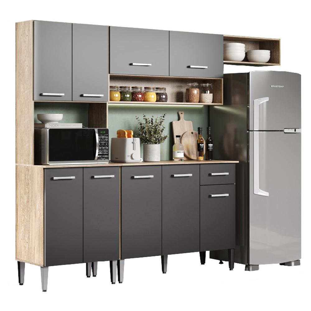 Armário Cozinha Compacta Arizona Smart Carraro - Carvalho/Preto