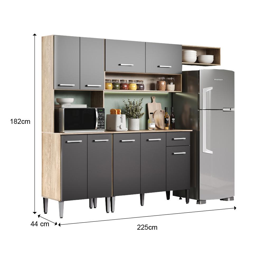 Armário Cozinha Compacta Arizona Smart Carraro - Carvalho/Preto
