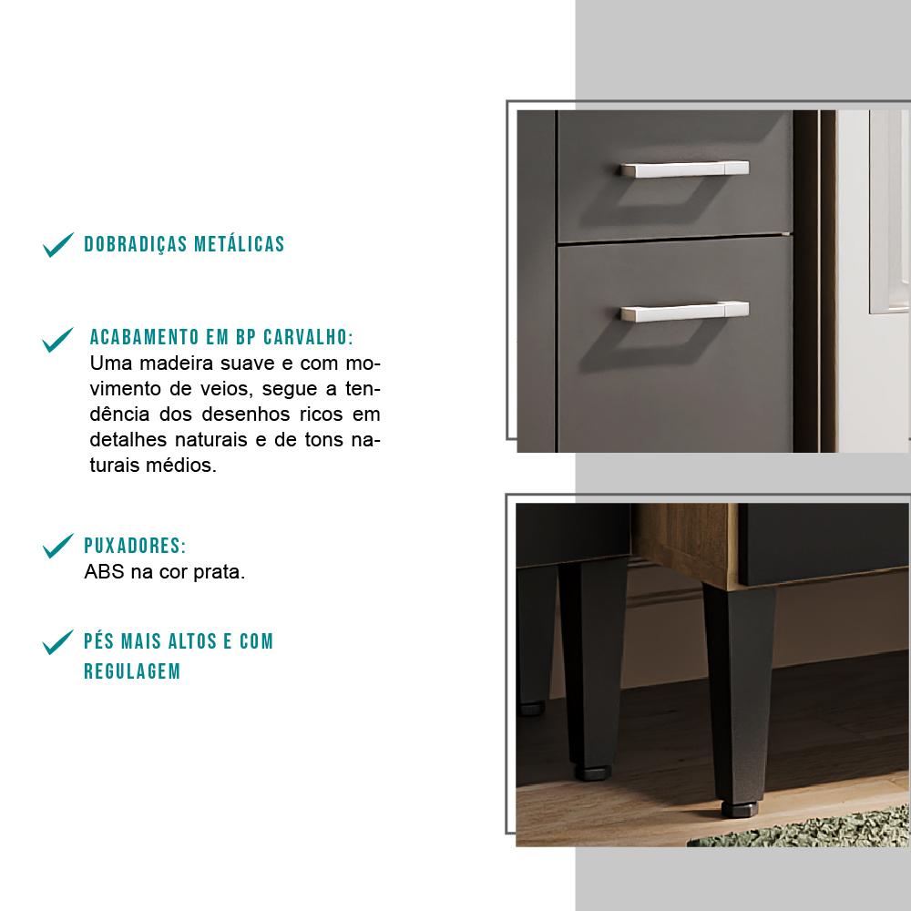 Armário Cozinha Compacta Arizona Smart Carraro - Carvalho/Preto