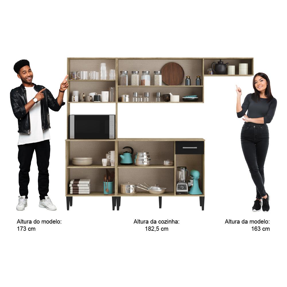 Armário Cozinha Compacta Arizona Smart Carraro - Carvalho/Preto