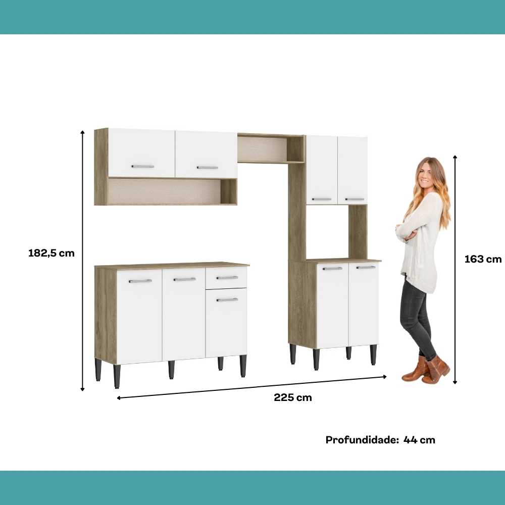 Armário Cozinha Compacta Arizona Smart Carvalho/Branco Carraro