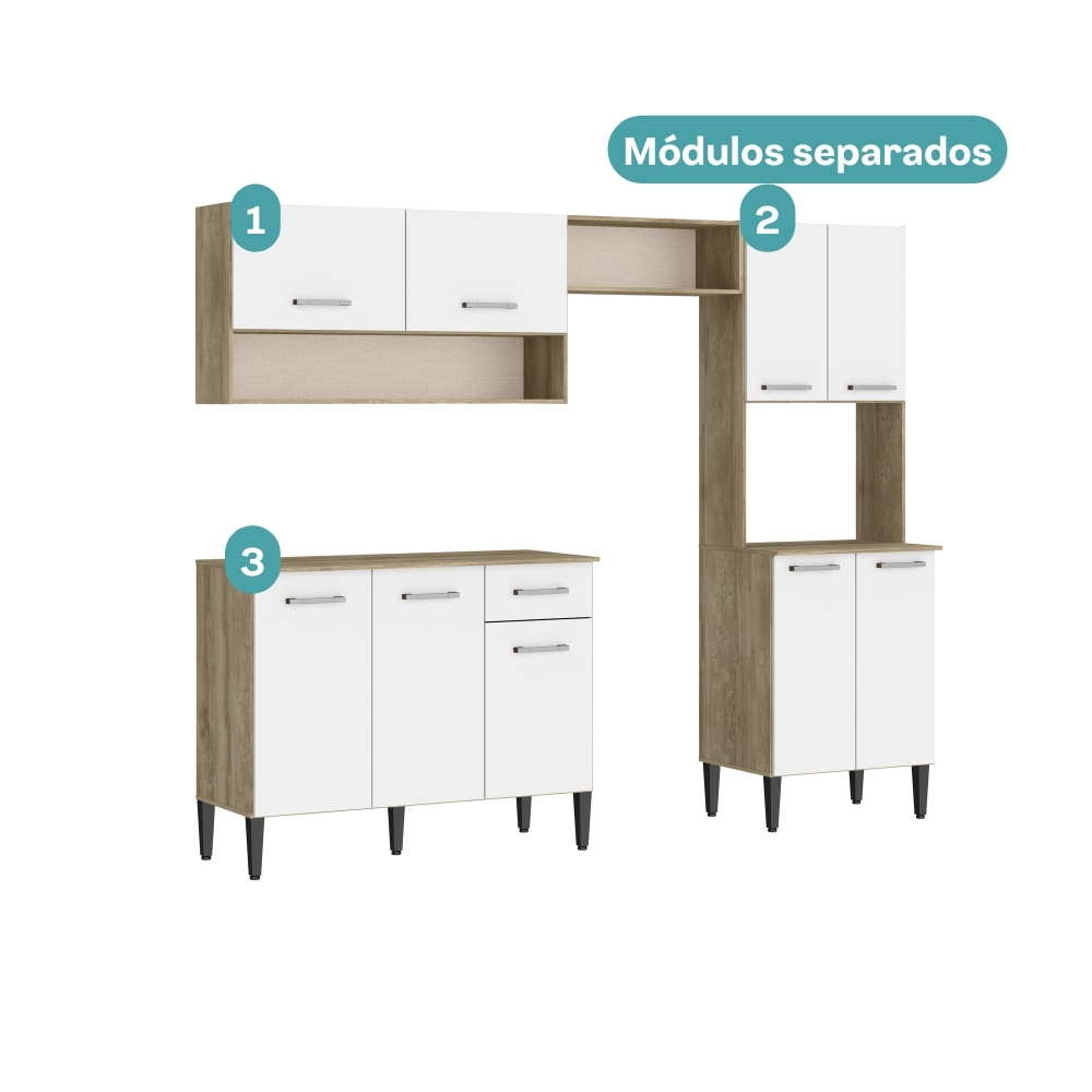 Armário Cozinha Compacta Arizona Smart Carvalho/Branco Carraro