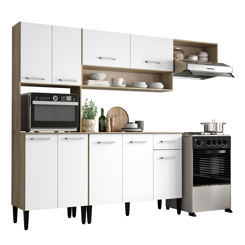 Armário Cozinha Compacta Arizona Smart Carvalho/Branco Carraro