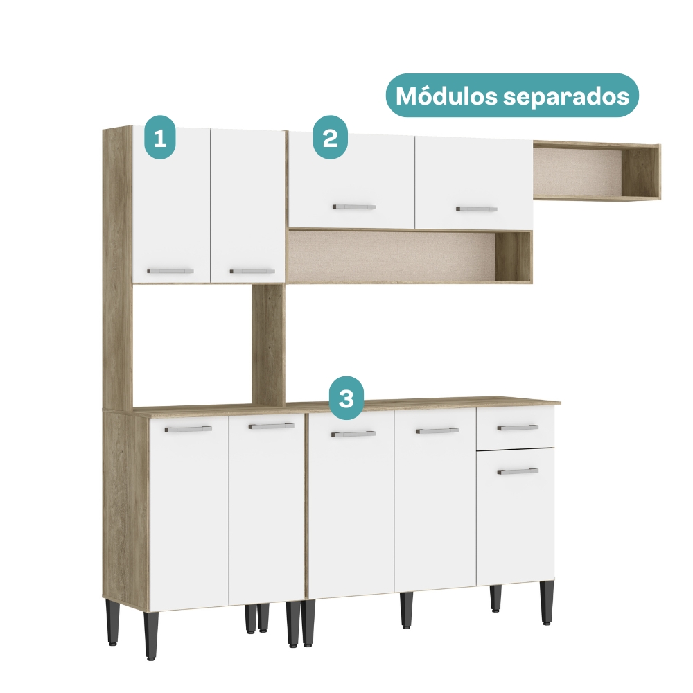 Armário Cozinha Compacta Arizona Smart Carvalho/Branco Carraro