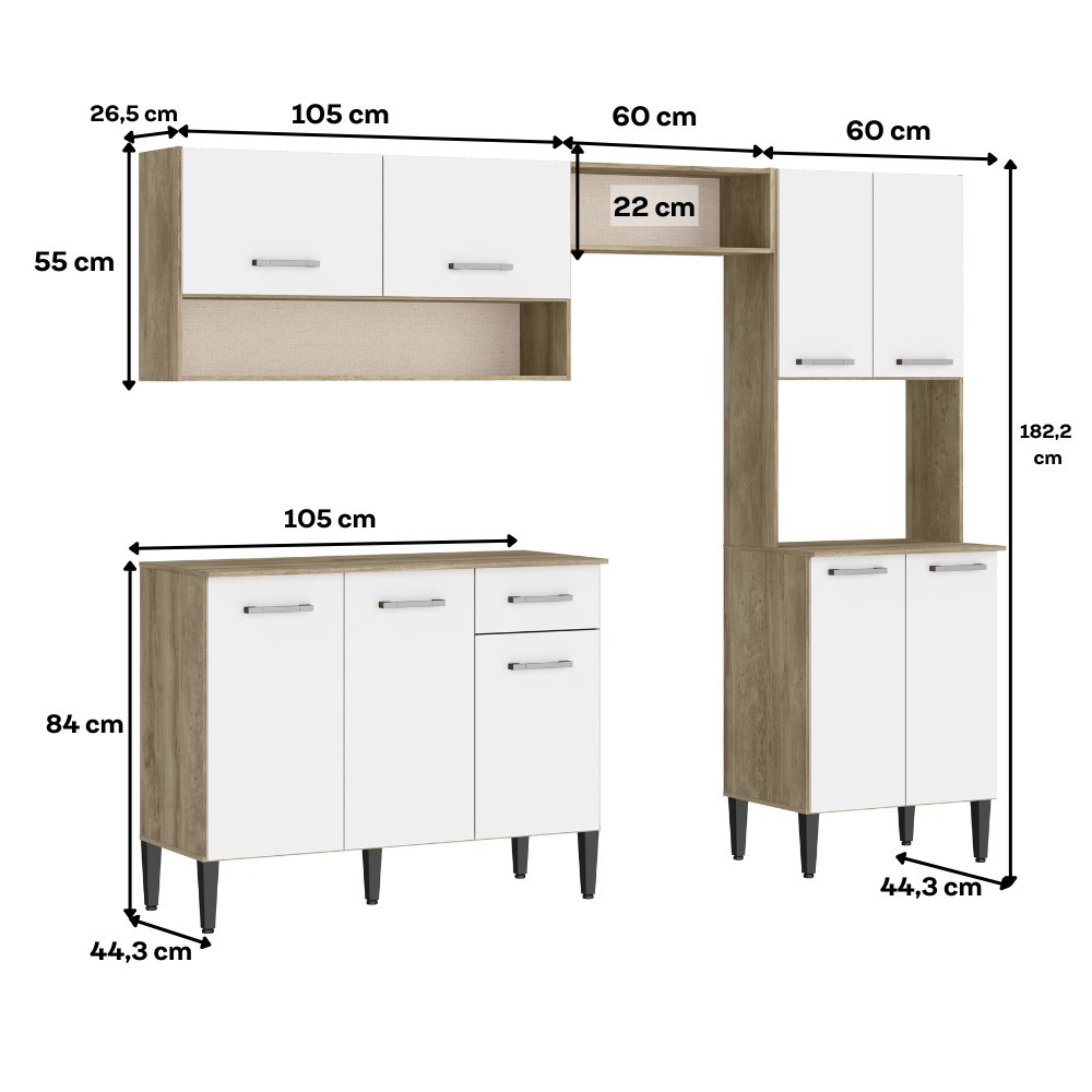 Armário Cozinha Compacta Arizona Smart Carvalho/Branco Carraro
