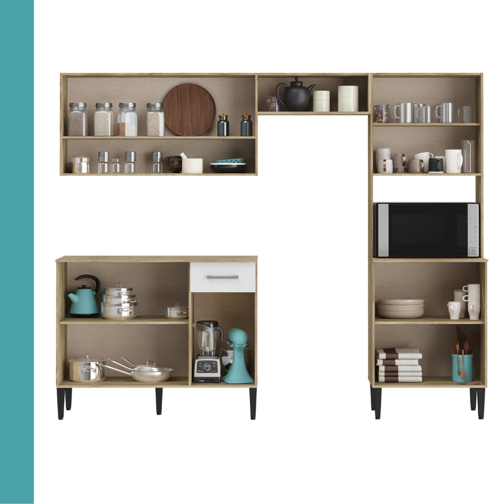 Armário Cozinha Compacta Arizona Smart Carvalho/Branco Carraro