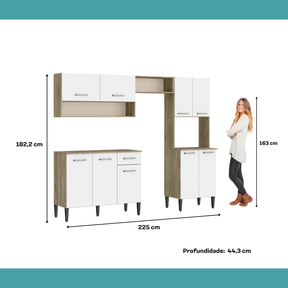 Armário Cozinha Compacta Arizona Smart Carvalho/Branco Carraro
