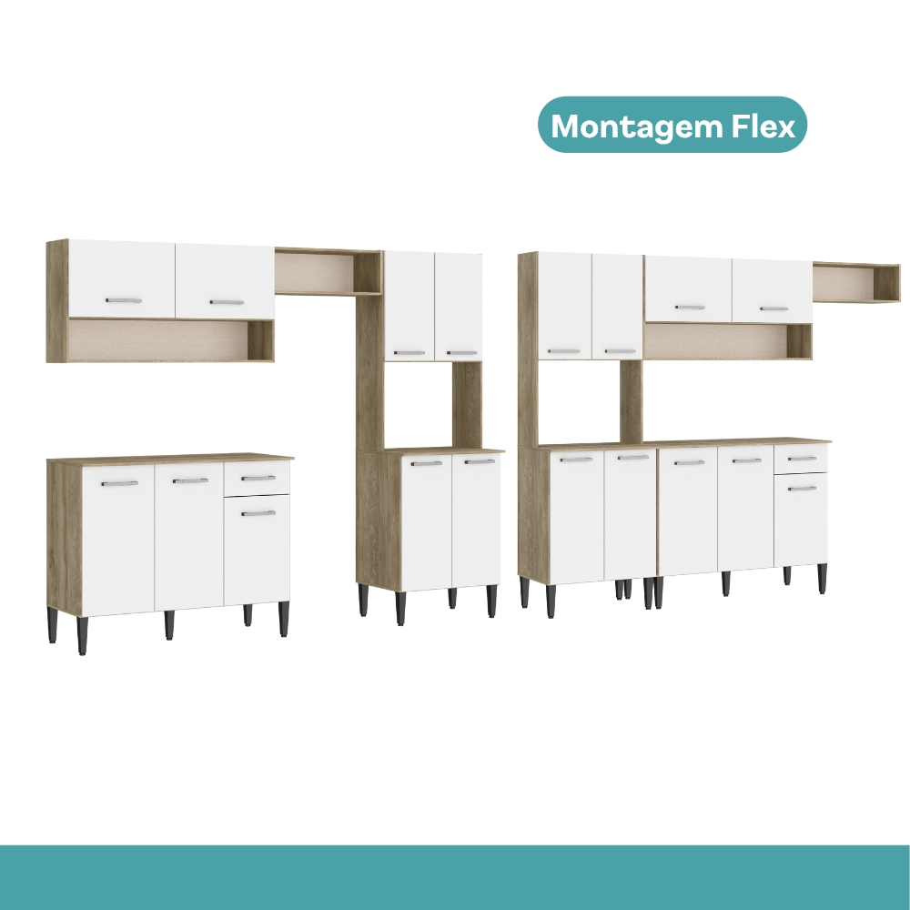 Armário Cozinha Compacta Arizona Smart Carvalho/Branco Carraro