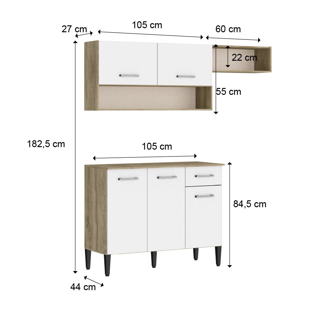 Armário Cozinha Compacta Arizona Tiny Carraro - Carvalho/Branco
