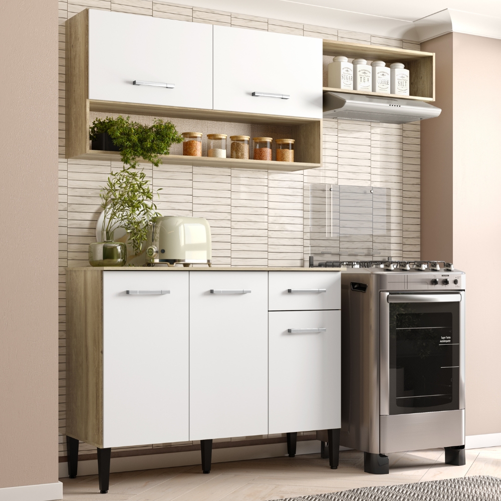 Armário Cozinha Compacta Arizona Tiny Carraro - Carvalho/Branco