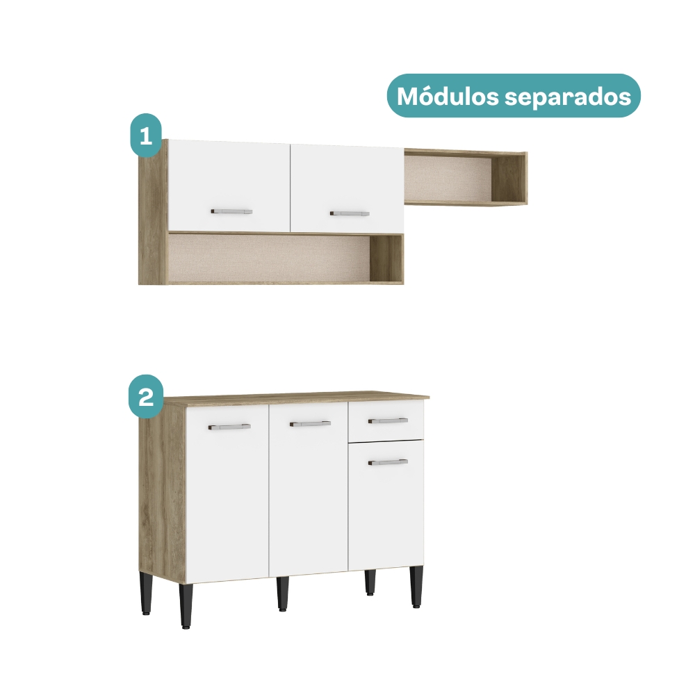 Armário Cozinha Compacta Arizona Tiny Carraro - Carvalho/Branco