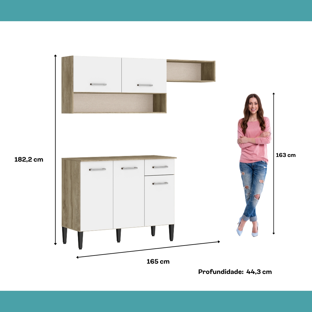 Armário Cozinha Compacta Arizona Tiny Carraro - Carvalho/Branco