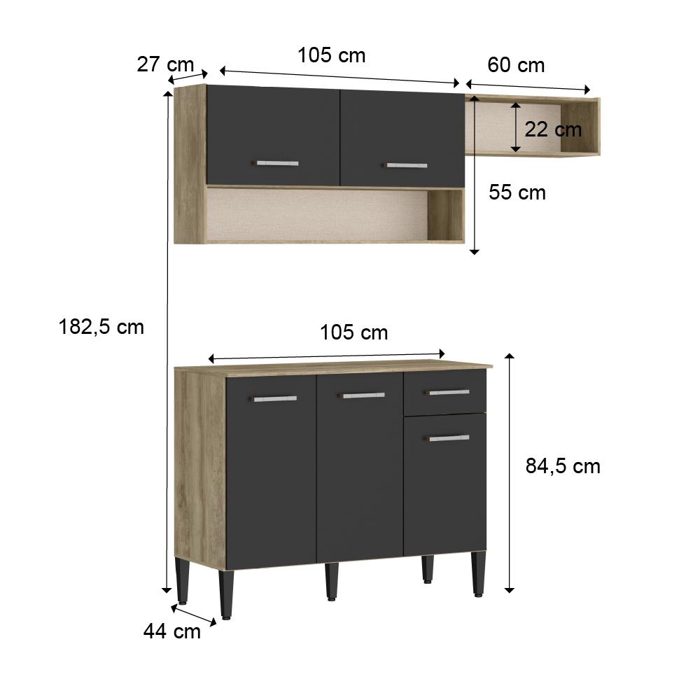 Armário Cozinha Compacta Arizona Tiny Carraro - Carvalho/Preto