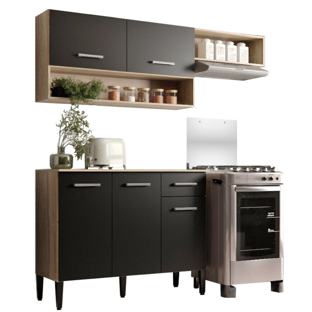Armário Cozinha Compacta Arizona Tiny Carraro - Carvalho/Preto