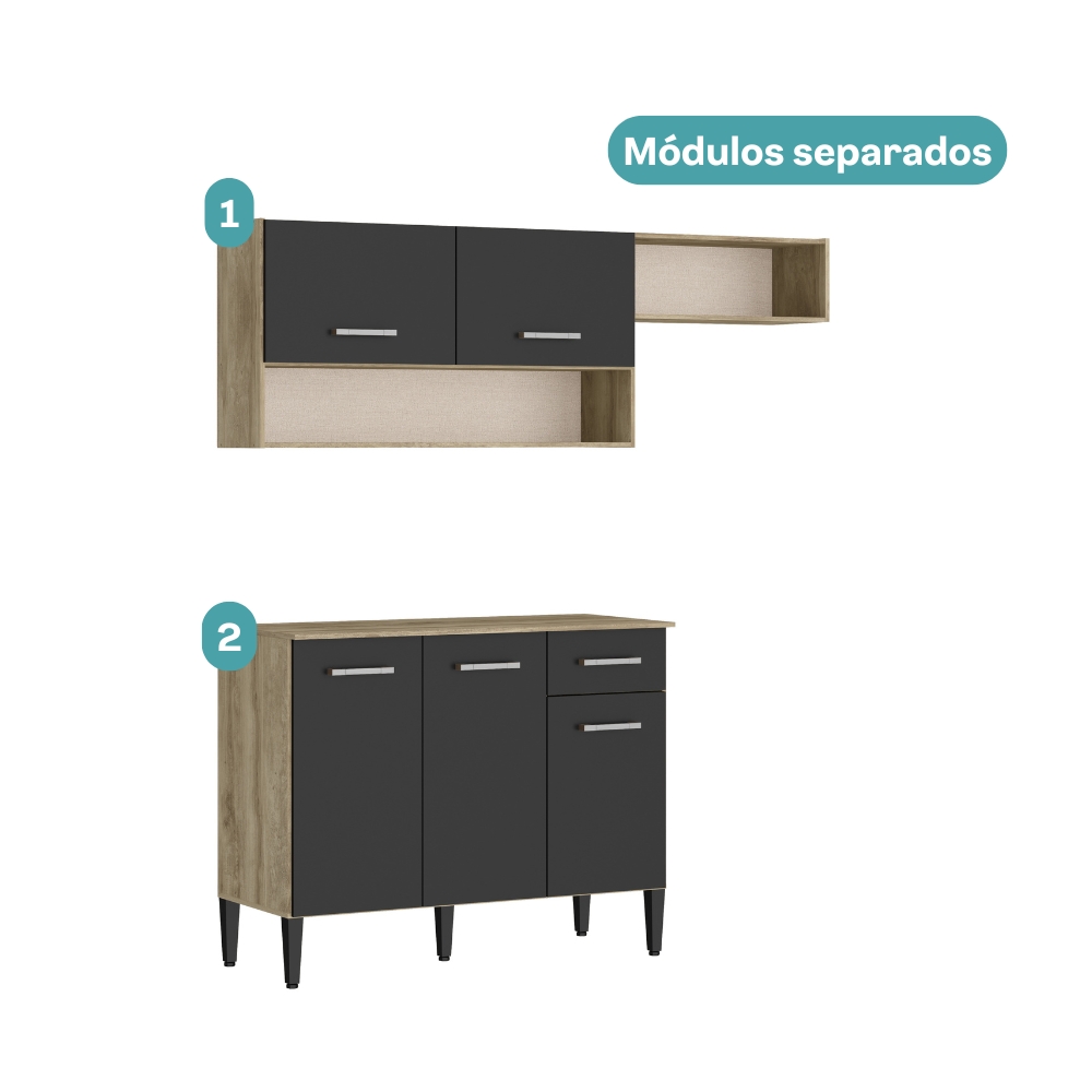 Armário Cozinha Compacta Arizona Tiny Carraro - Carvalho/Preto