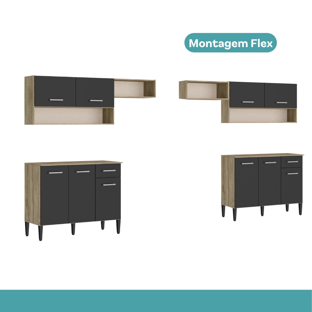 Armário Cozinha Compacta Arizona Tiny Carraro - Carvalho/Preto
