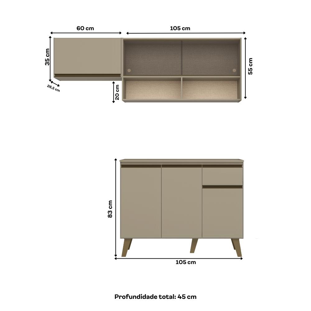 Armário de Cozinha Compacta Atlanta Kitch Carraro Amêndoa