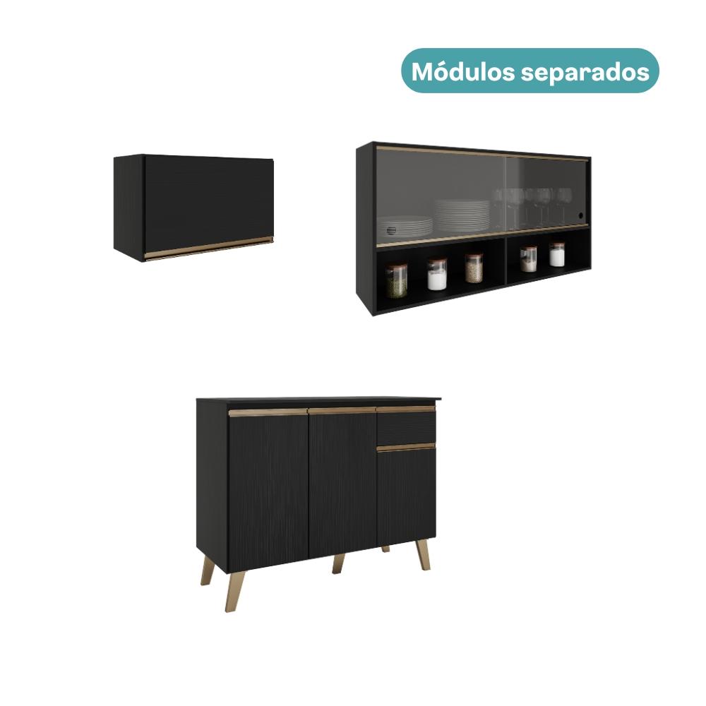 Armário de Cozinha Compacta Atlanta Kitch Carraro Preto Touch