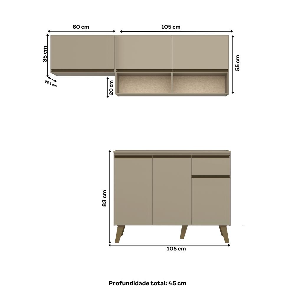Armário de Cozinha Compacta Atlanta Petit Carraro Amêndoa