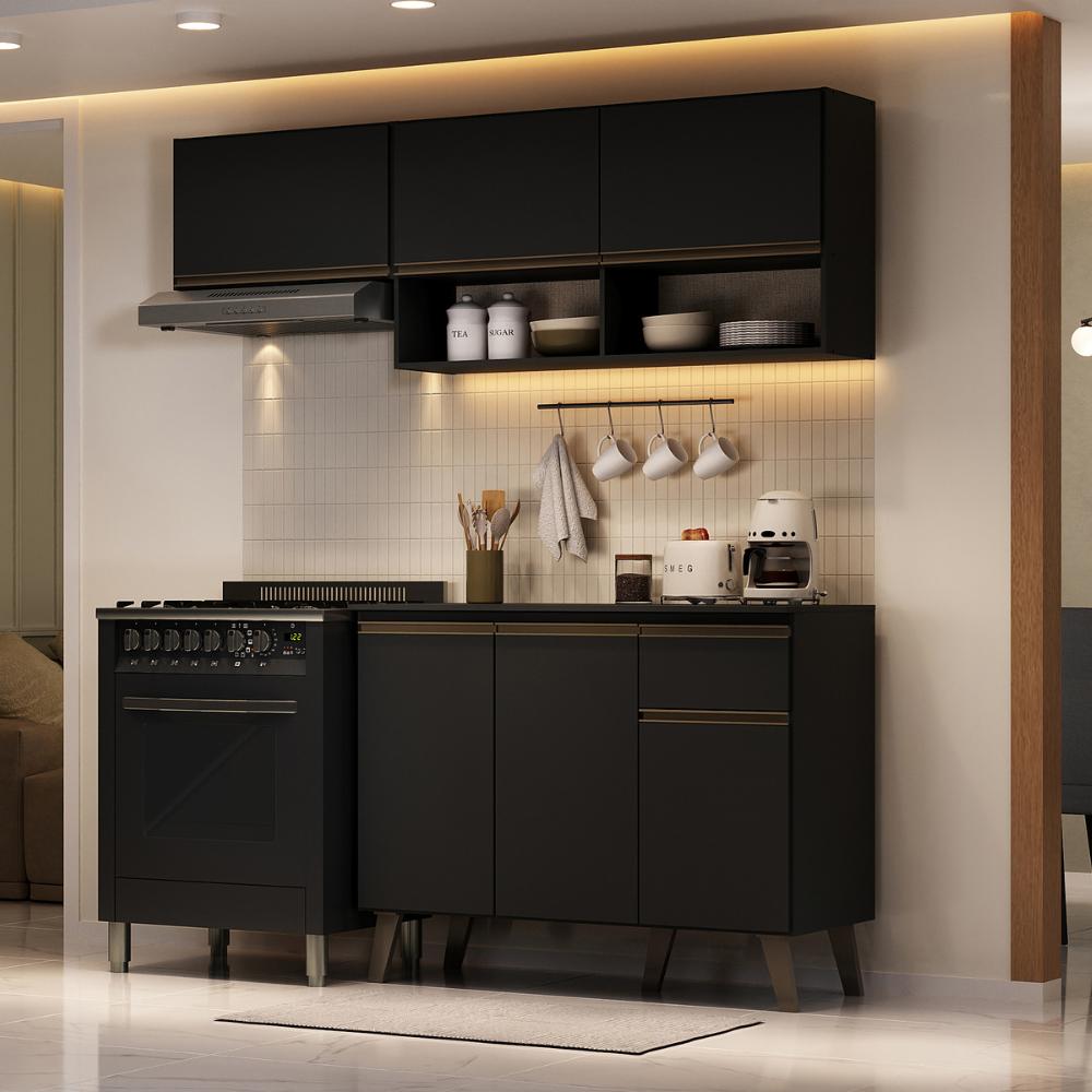 Armário de Cozinha Compacta Atlanta Petit Carraro Preto Touch