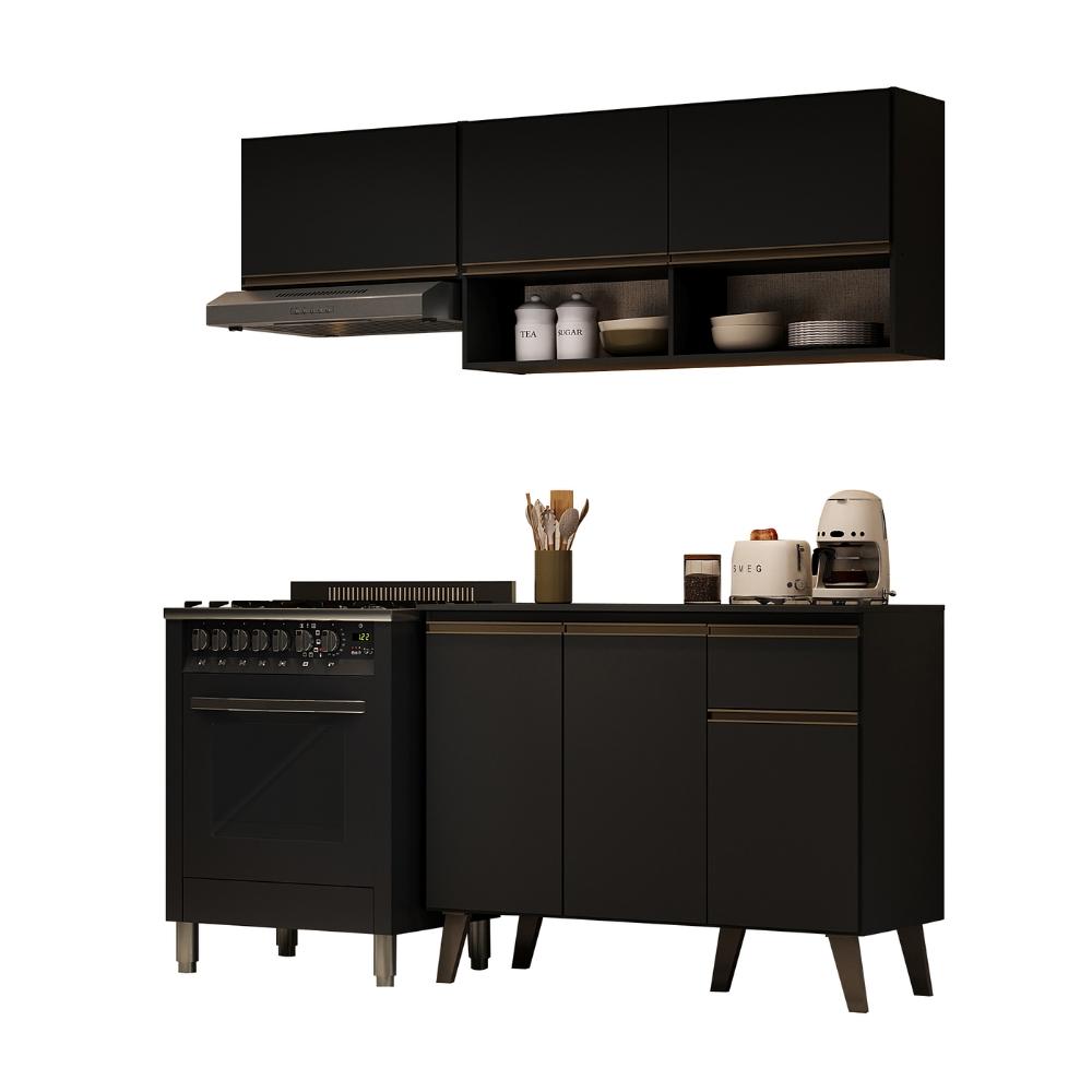 Armário de Cozinha Compacta Atlanta Petit Carraro Preto Touch